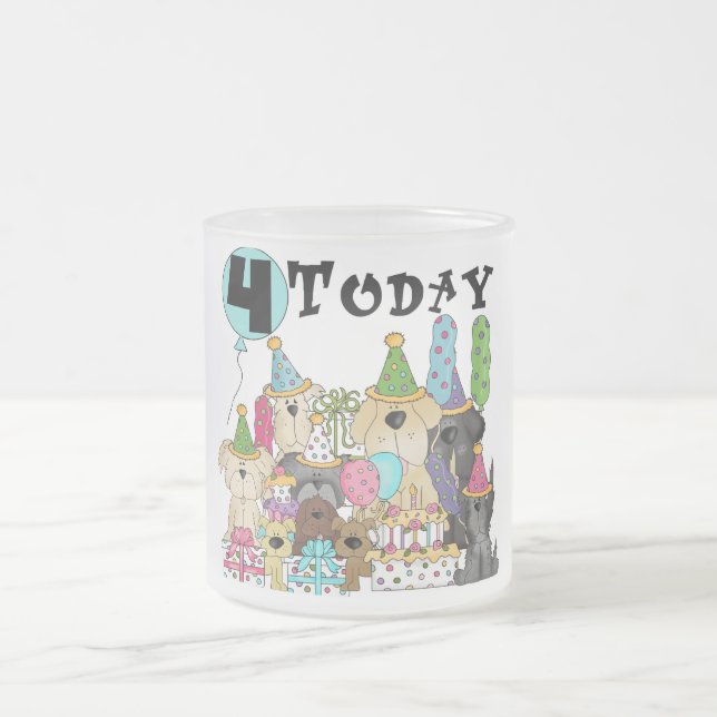 Caneca De Café Vidro Jateado Puppies 4.º Aniversário Camisetas e presentes (Centro)