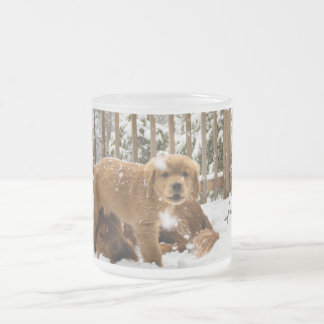 Caneca De Café Vidro Jateado Puppy Holiday Christmas Mug - Ouro Retriever