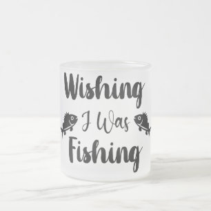 Caneca De Café Vidro Jateado Queria estar pescando uma citação engraçada