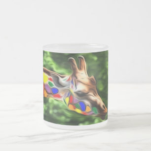 Caneca De Café Vidro Jateado Rainbow Giraffe