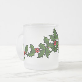 Caneca De Café Vidro Jateado Raminhos de Natal de Azevinho Vermelho Verde Branc