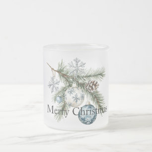 Caneca De Café Vidro Jateado Ramos de Árvore de Natal Ornamentos Azuis e Branco