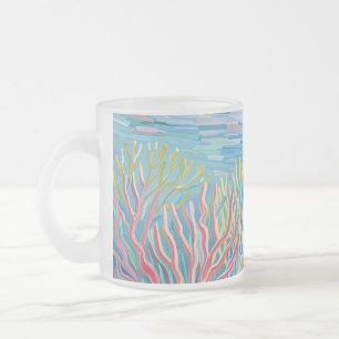 Caneca De Café Vidro Jateado Recife de Corais Dourados do Oceano
