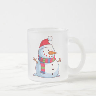 Caneca De Café Vidro Jateado Red Green Blue White Christmas Snowman