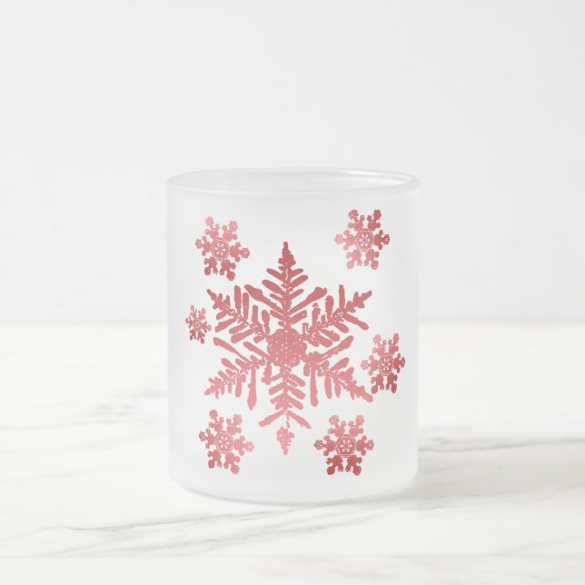 Caneca De Café Vidro Jateado Red Snowflakes Fosco Copa de Natal (Centro)