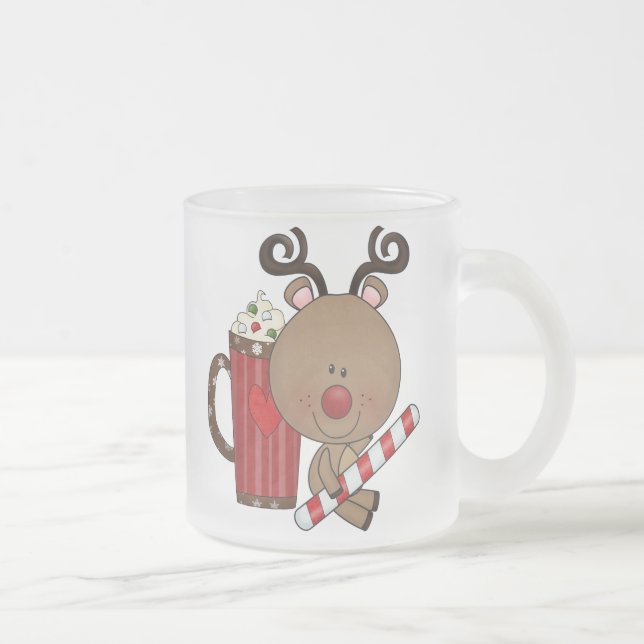 Caneca De Café Vidro Jateado Rena de Rudy com cacau (Direita)