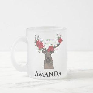 Caneca De Café Vidro Jateado Renas personalizadas - luz de natal