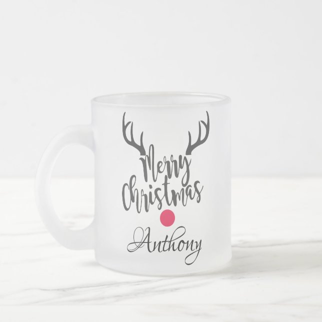 Caneca De Café Vidro Jateado renas personalizadas - natal alegre (Esquerda)