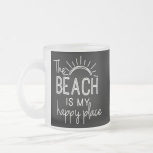 Caneca De Café Vidro Jateado Retro A Praia é o Meu Lugar Feliz Verão Divertido 