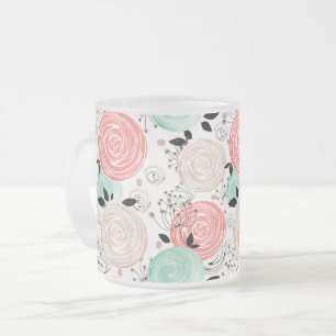 Caneca De Café Vidro Jateado Retro, rosas