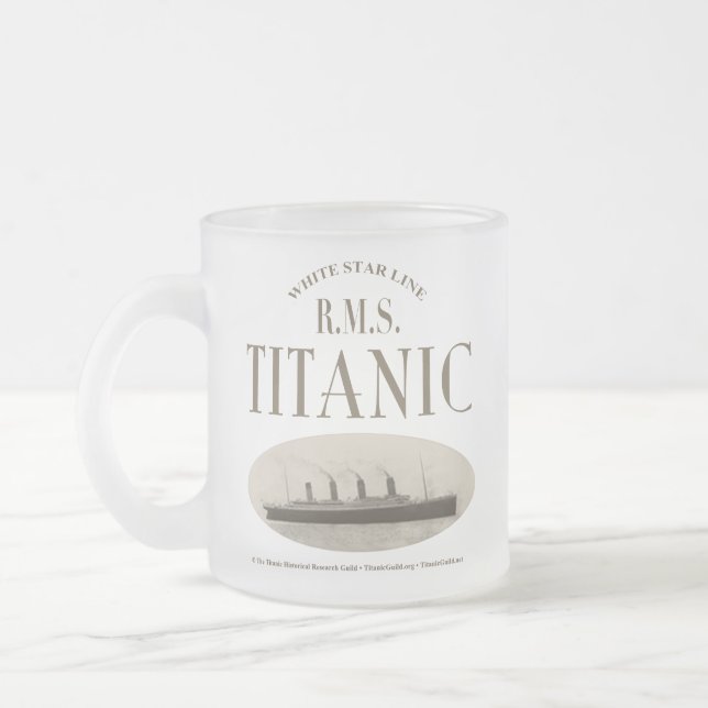 Caneca De Café Vidro Jateado RMS Titanic Navio Fantasma Fosco Sepia (Esquerda)