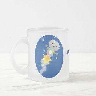 Caneca De Café Vidro Jateado Robô bonito voando em ilustração de desenho animad