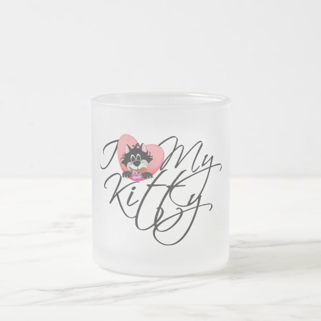 Caneca De Café Vidro Jateado Rosa eu amo meus camiseta e presentes do gatinho (Centro)