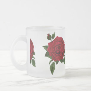 Caneca De Café Vidro Jateado Rosa vermelha
