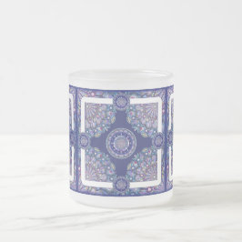 Caneca De Café Vidro Jateado Rosace Azul