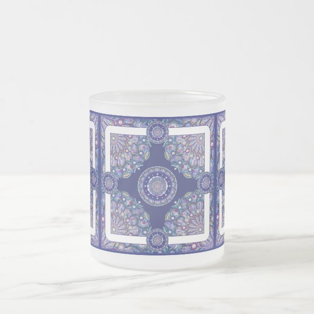 Caneca De Café Vidro Jateado Rosace Azul (Centro)