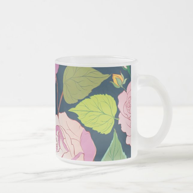 Caneca De Café Vidro Jateado Rosas 16 (Direita)