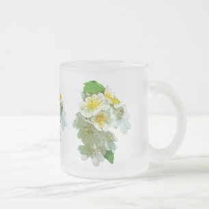 Caneca De Café Vidro Jateado Rosas de flora branca