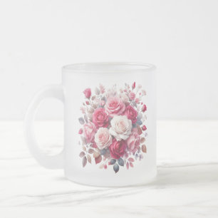 Caneca De Café Vidro Jateado Rose Bouquet Floral Design- 62104