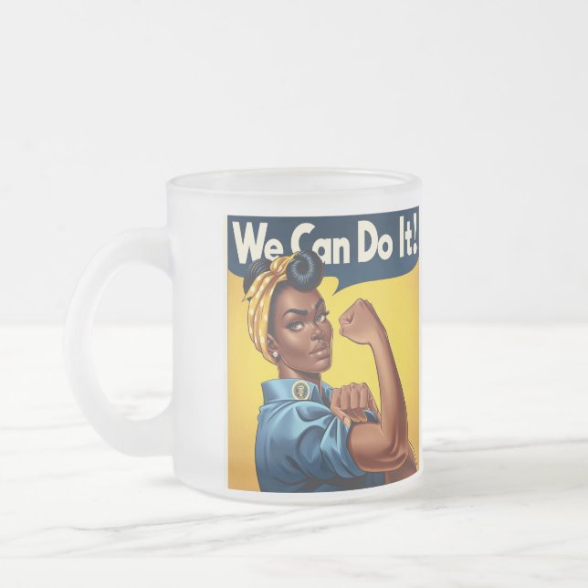 Caneca De Café Vidro Jateado Rosie the Riveter African American Lady (Esquerda)
