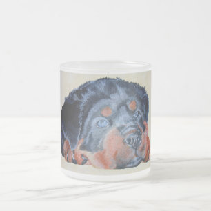 Caneca De Café Vidro Jateado Rottweiler Puppy Retrato Artístico Pet