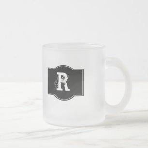 Caneca De Café Vidro Jateado Rótulo Preto Monograma
