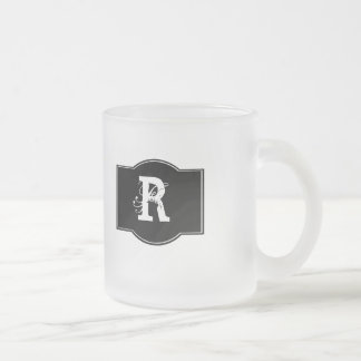 Caneca De Café Vidro Jateado Rótulo Preto Monograma