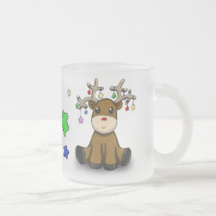 Caneca De Café Vidro Jateado Roudolf com estrelas coloridas