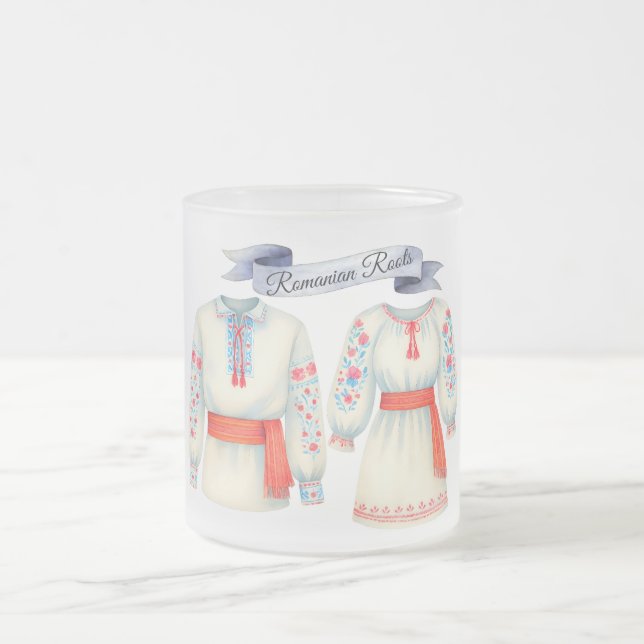 Caneca De Café Vidro Jateado Roupas romenas, roupa tradicional (Centro)