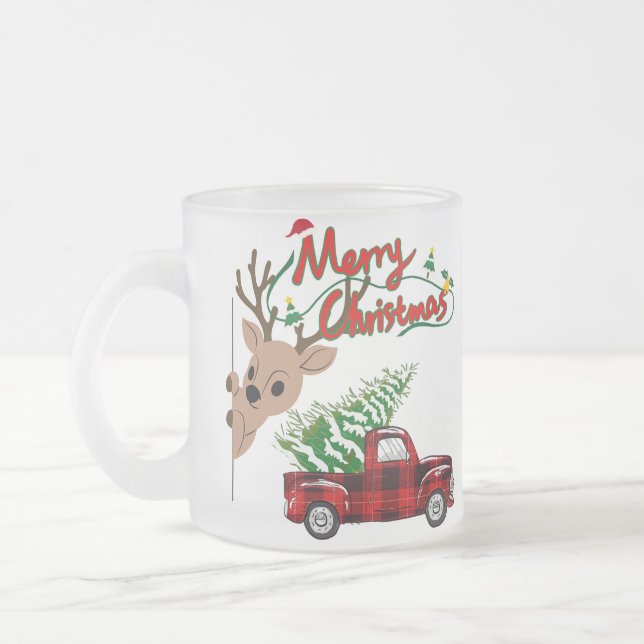 Caneca De Café Vidro Jateado Rudolph Merry Christmas - Personalized Glass Mug (Esquerda)