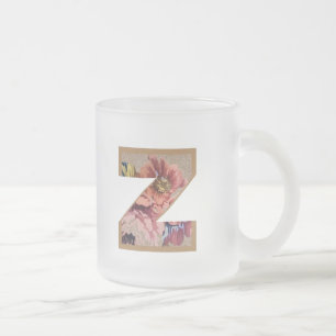 Caneca De Café Vidro Jateado Rustic Floral Inicial - Letra Z Monograma