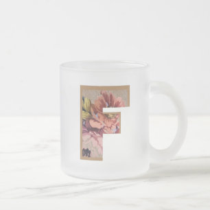Caneca De Café Vidro Jateado Rustic Floral - Letra Inicial F Monograma