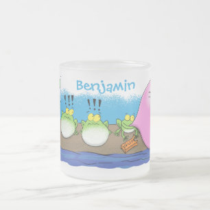 Caneca De Café Vidro Jateado Sapos engraçados bonitos ilustração de desenho ani
