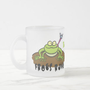 Caneca De Café Vidro Jateado Sapos governam desenho de sapo verde