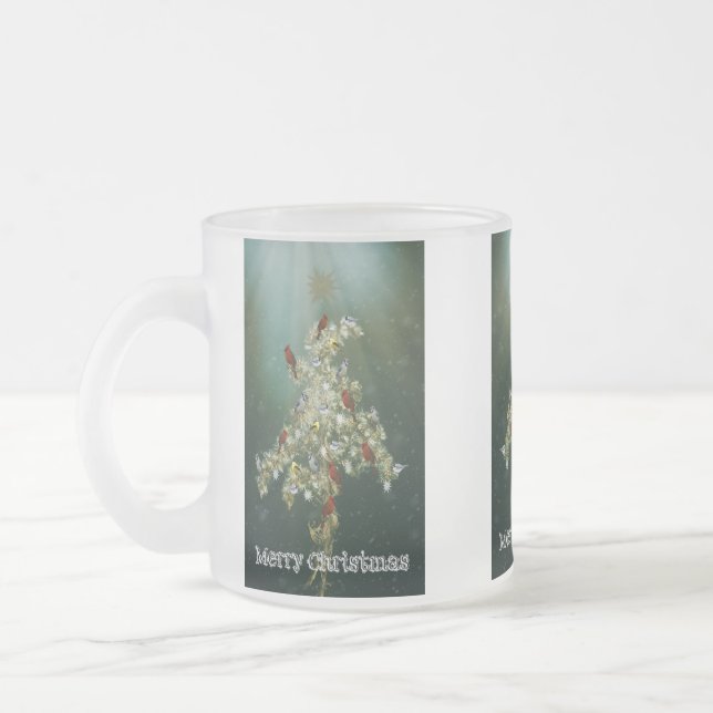 Caneca De Café Vidro Jateado Saudação de Natal para Goldenrod & Songbird (Esquerda)