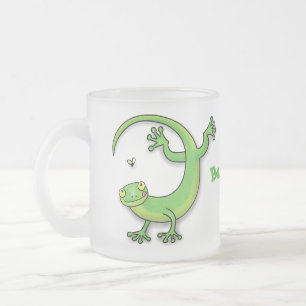 Caneca De Café Vidro Jateado Saudações da lagartixa verde e bonita com desenh