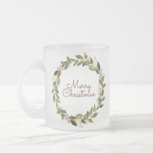 Caneca De Café Vidro Jateado Script de Vintage de Wreath de Natal Personalizado