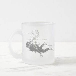 Caneca De Café Vidro Jateado Scuba Diver