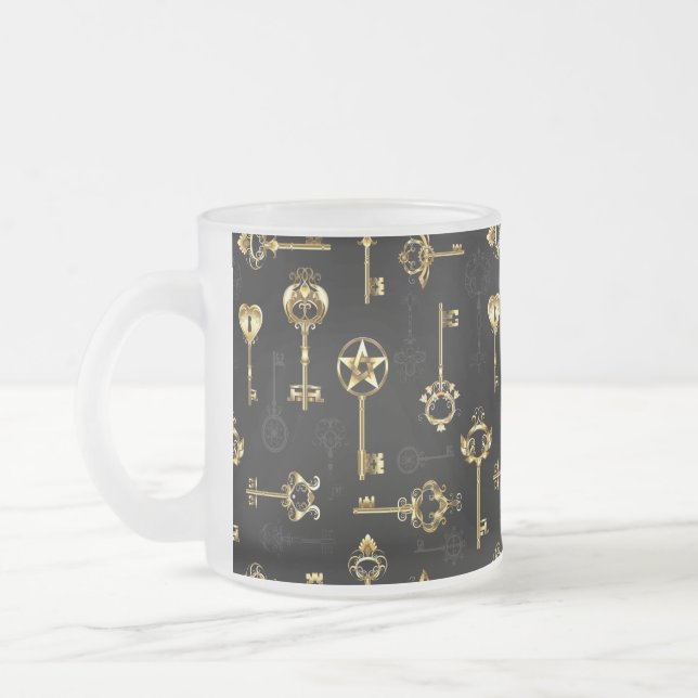 Caneca De Café Vidro Jateado Seamless Pattern with Golden Keys (Esquerda)