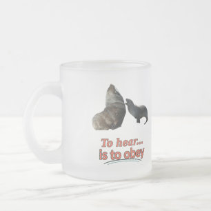 Caneca De Café Vidro Jateado Selo Engraçado Para Ouvir é Obedecer