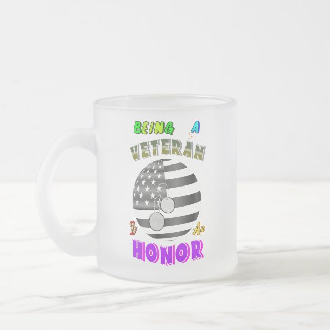 Caneca De Café Vidro Jateado Ser Veterano É Uma Honra (Esquerda)