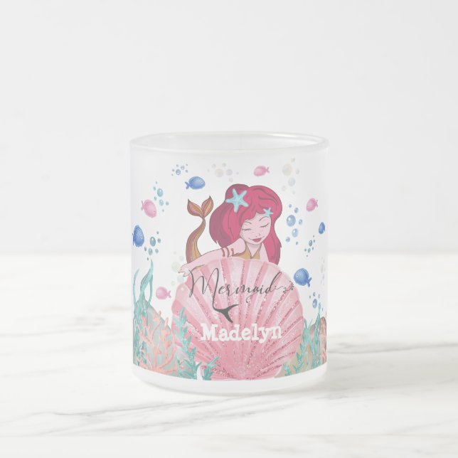 Caneca De Café Vidro Jateado 🧜 ‍ ♀️ Sereia Com O Nome Personalizado Do Mar (Centro)