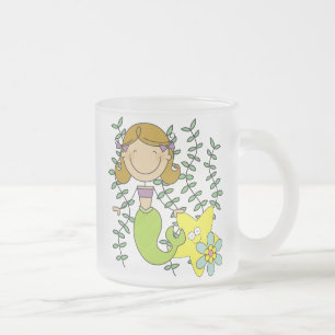 Caneca De Café Vidro Jateado Sereia de cabelo de Brown