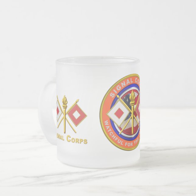 Caneca De Café Vidro Jateado Signal Corps Veteran (Frente Esquerda)