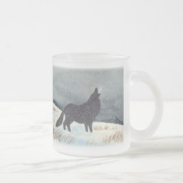 Caneca De Café Vidro Jateado Silhueta do lobo do inverno