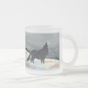 Caneca De Café Vidro Jateado Silhueta do lobo do inverno