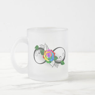 Caneca De Café Vidro Jateado Símbolo de Infinito com Rosa Arco-íris