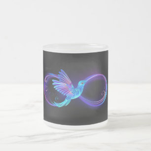Caneca De Café Vidro Jateado Símbolo Neon Infinity com Hummingbird brilhante