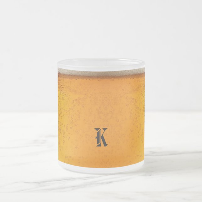 Caneca De Café Vidro Jateado Simple Gold Beer Monogram Christmas party (Centro)
