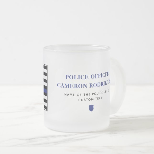 Caneca De Café Vidro Jateado Sinalizador de Policial Thin Blue Line Personaliza (Frente Esquerda)
